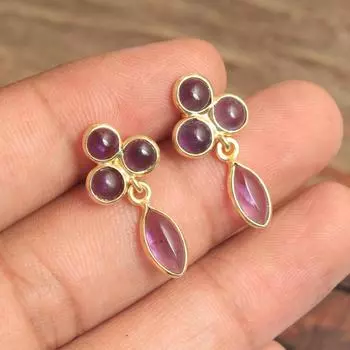 Ювелирные изделия ручной работы из стерлингового серебра 925 пробы с аметистом, февральский камень, серьги, женские висячие серьги жёлтый/золотой