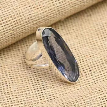 Ювелирные изделия ручной работы из стерлингового серебра 925 пробы с драгоценным камнем иолит Прекрасное кольцо для нее 4 фиолетовый