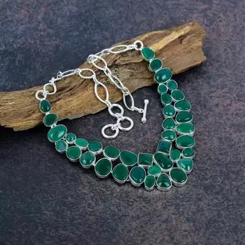 Ювелирные изделия ручной работы из зеленого оникса, ювелирные изделия из стерлингового серебра 925 пробы, великолепное ожерелье для свадебного подарка Adjustable with 18 inches зелёный