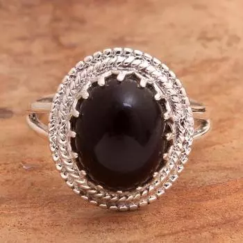 Ювелирные изделия ручной работы, Кольцо из черного оникса, Ювелирные изделия с драгоценными камнями, Серебряное кольцо, Серебро 925 пробы 4 чёрный