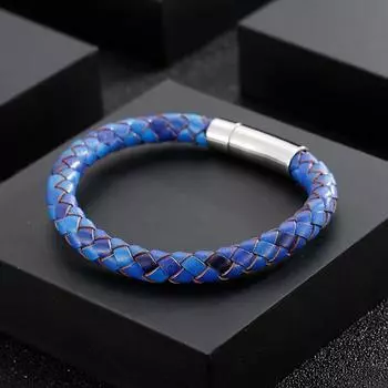Ювелирные изделия ручной работы, мужской браслет из нержавеющей стали с застежкой коричневого и синего цвета, 8 мм, кожаный шнур, плетеный браслет, 215 мм 21.5cm синий