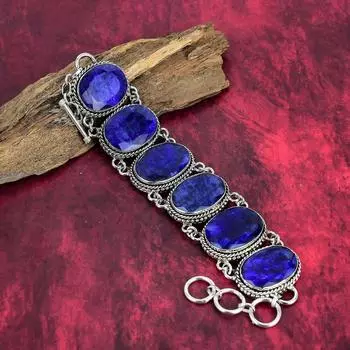 Ювелирные изделия ручной работы с бирманским синим сапфиром, браслет из стерлингового серебра 925 пробы, ювелирные изделия из драгоценных камней, сапфировый браслет новейшего дизайна, подарок для невесты
