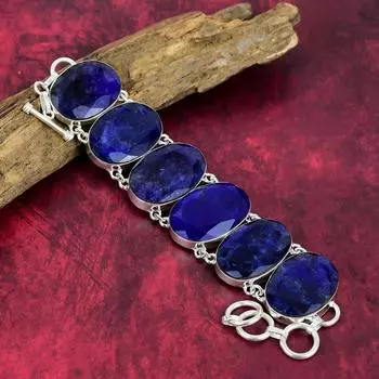 Ювелирные изделия ручной работы с бирманским синим сапфиром, браслет из стерлингового серебра 925 пробы, ювелирные изделия из драгоценных камней, сапфировый браслет новейшего дизайна, подарок для невесты 8 Inches With Adjustable синий