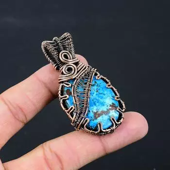 Ювелирные изделия ручной работы с бирюзовым драгоценным камнем из чистой медной проволоки, обернутые подвеской 2.56 Inches синий