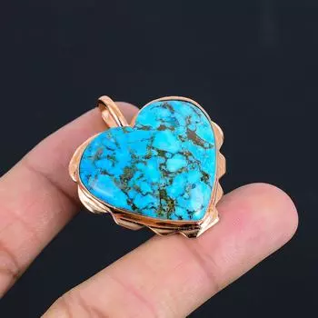 Ювелирные изделия ручной работы с бирюзовым драгоценным камнем и медью, красивый кулон в форме сердца для нее 1.77 Inches синий
