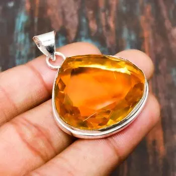 Ювелирные изделия ручной работы с цитрином, драгоценными камнями, подвеска из стерлингового серебра 925 пробы 1.70 Inches жёлтый