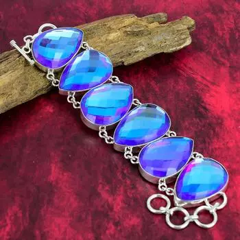 Ювелирные изделия ручной работы с граненым мистическим топазом, браслет из чистого серебра 925 пробы с мистическим топазом, серебряный браслет ручной работы с драгоценными камнями для любви 8 Inches With Adjustable белый