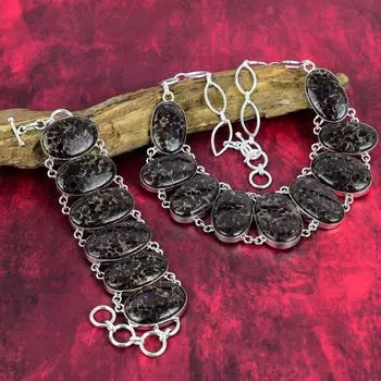 Ювелирные изделия ручной работы с медным турмалином, комплект ювелирных изделий из браслета и ожерелья из стерлингового серебра 925 пробы для нее, комплект ювелирных украшений в уникальном стиле из драгоценных камней для любви Adjustable With 8 -18 корич