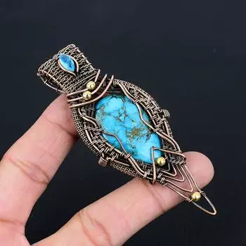 Ювелирные изделия ручной работы с подвеской из чистой медной проволоки из бирюзового камня для нее 3.74 Inches синий