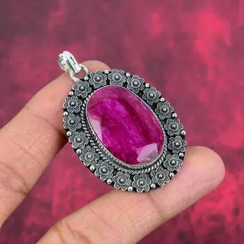 Ювелирные изделия ручной работы с рубиновым драгоценным камнем, 925 пробы, кулон, ювелирное изделие, достойный дизайн, подарок для нее 2.16 Inches розовый