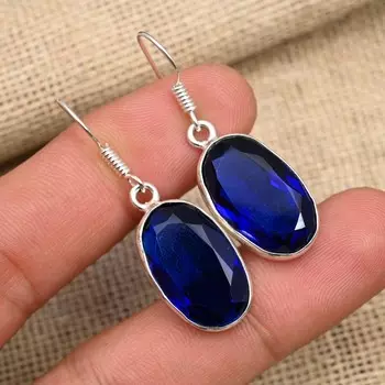 Ювелирные изделия ручной работы с синим сапфиром, серьги из стерлингового серебра 925 пробы