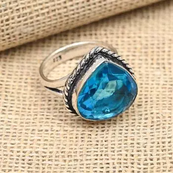 Ювелирные изделия ручной работы с синим топазом, кольцо из стерлингового серебра 925 пробы, подарок для нее 4 синий