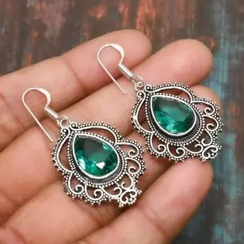 Ювелирные изделия ручной работы с турмалином индиколит, серьги из стерлингового серебра 925 пробы 1.77 Inches зелёный