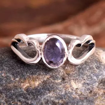 Ювелирные изделия ручной работы, серебро 925 пробы, женские украшения, подарки для нее, кольцо с иолитом, ювелирные изделия с драгоценными камнями 4 синий