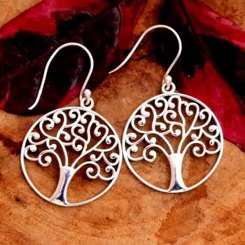 Ювелирные изделия ручной работы, Серебряная серьга-подвеска, Ювелирные изделия Древо жизни , Серебряная серьга, Подарок маме