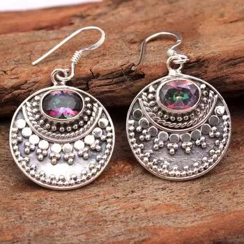 Серьги ручной работы из серебра с мистическим топазом 925 пробы, ювелирные изделия из стерлингового серебра, серьги с драгоценными камнями, женские украшения, подарок для нее