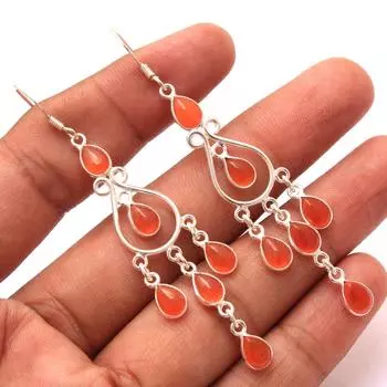 Ювелирные изделия ручной работы, серебряные серьги, ювелирные изделия с подвесками, серебро 925 пробы, женские украшения, подарок для мамы оранжевый