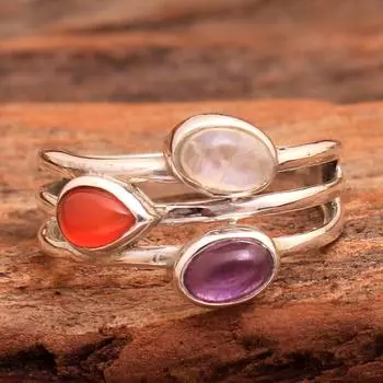 Ювелирные изделия ручной работы, Серебряные украшения с подвесками, Кольцо из трех камней, Натуральный драгоценный камень, Серебряное кольцо, Серебро 925 пробы 4 оранжевый