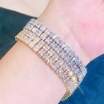 Ювелирные изделия ручной работы высшего качества CMM, квадратный цирконий, серебристый, золотой, свадебный браслет, широкий браслет для женщин золотой