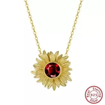 Ювелирные изделия S925 стерлингового серебра ожерелье 14K Sun Flower комплект натуральный гранат 925