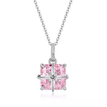 Ювелирные изделия S925 стерлингового серебра розовый высокоуглеродистый бриллиант звезда кулон ледяной цветок огранки маленькое квадратное ожерелье для женщин
