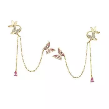 Ювелирные изделия S925 стерлингового серебра серьги-клипсы двойные бабочки циркон трехмерные 925