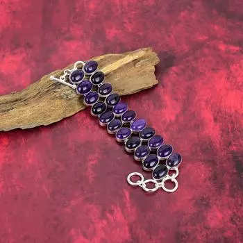 Ювелирные изделия с аметистом, браслет из цельного серебра 925 пробы с драгоценными камнями, украшения ручной работы, на День памяти Adjustable With 8 Inches фиолетовый