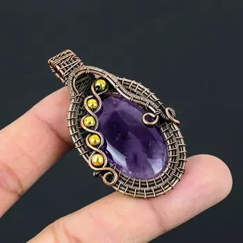 Ювелирные изделия с аметистом и драгоценными камнями, подвеска ручной работы из чистой медной проволоки 2.36 Inches фиолетовый