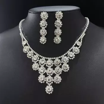 Ювелирные изделия с бахромой из геометрического хрусталя, свадебные аксессуары, серьги, ожерелье, комплект свадебного платья, аксессуары для банкета белый