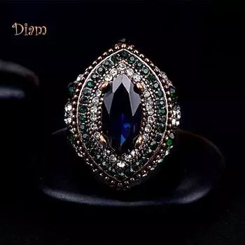 Роскошное женское кольцо, инкрустированное хрусталем, крупная бижутерия US 7 синий/красный