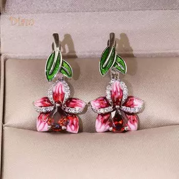 Ювелирные изделия с бриллиантами, шикарные женские серьги с эмалью в виде листа и цветка, кулон с хрусталем и камнем, инкрустированные на рычаге, серьги one size