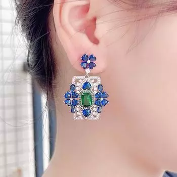 Ювелирные изделия с цирконом в стиле барокко тяжелой промышленности, красивые синие или розово-красные серьги-подвески, блестящие аксессуары в стиле ретро для женщин синий
