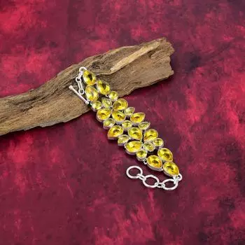 Ювелирные изделия с цитрином, браслет из цельного серебра 925 пробы с драгоценными камнями, украшения ручной работы, на День памяти Adjustable With 8 Inches жёлтый