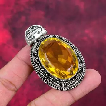 Ювелирные изделия с цитрином, ювелирные изделия из цельного серебра 925 пробы с драгоценными камнями, подвеска ручной работы, на память 2.44 Inches жёлтый