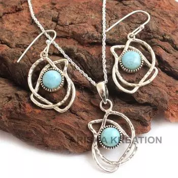 Ювелирные изделия с драгоценными камнями, Комплект украшений с ларимаром, Комплект подвесок из сережек ручной работы, Массивные украшения синий