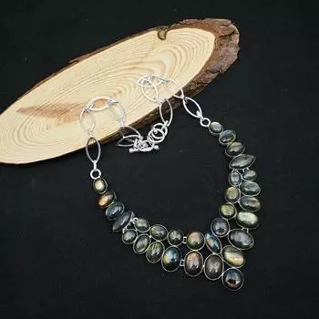 Ювелирные изделия с драгоценными камнями лабрадорит, ожерелье ручной работы из цельного серебра 925 пробы для женщин, великолепное ожерелье с перидотом для любви 18 Inches With Adjustable синий