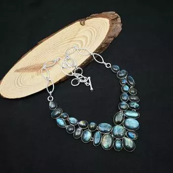 Ювелирные изделия с драгоценными камнями лабрадорит, ожерелье ручной работы из цельного серебра 925 пробы для женщин, великолепное ожерелье с перидотом для женщин 18 Inches With Adjustable синий