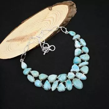 Ювелирные изделия с драгоценными камнями Larimar, ожерелье из цельного серебра 925 пробы, привлекательные украшения ручной работы, с регулируемым ожерельем-цепочкой, для мамы, ювелирные изделия в подарок для нее Adjustable With 18 Inches синий