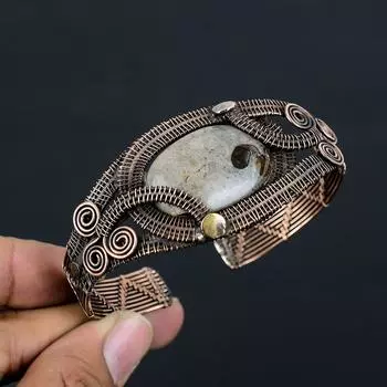 Ювелирные изделия с драгоценными камнями Rock Calci Чистая медная проволока, обернутая манжетой/браслетом ручной работы Adjustable белый