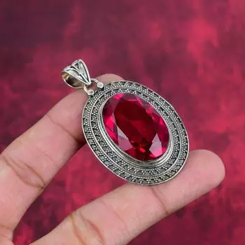 Ювелирные изделия с драгоценными камнями рубеллит, ювелирные изделия ручной работы, кулон из цельного серебра 925 пробы, новые фирменные ювелирные изделия для подарка на помолвку 2.24 Inches красный