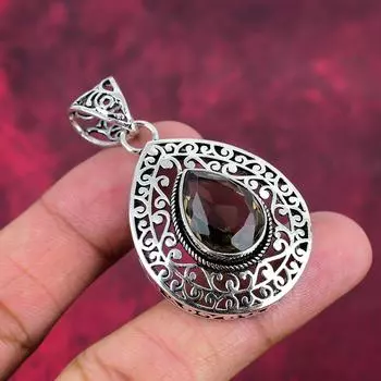 Ювелирные изделия с дымчатым топазом, кулон из драгоценного камня ручной работы, кулон из стерлингового серебра 925 пробы, антикварные ювелирные изделия, для подарка на помолвку 2.24 Inches коричневый