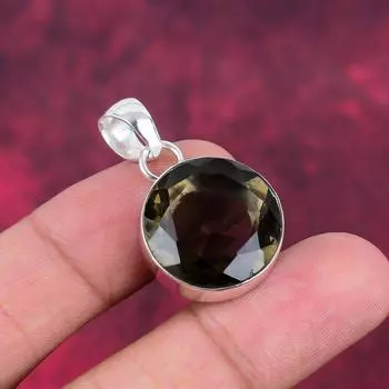 Ювелирные изделия с дымчатым топазом, кулон из драгоценного камня ручной работы, кулон из стерлингового серебра 925 пробы, антикварные ювелирные изделия, для подарка на помолвку 1.41 Inches коричневый