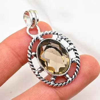 Ювелирные изделия с дымчатым топазом, кулон из драгоценного камня ручной работы, кулон из стерлингового серебра 925 пробы, антикварные ювелирные изделия, для подарка на помолвку 1.96 Inches коричневый