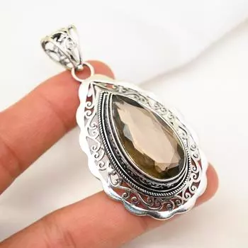 Ювелирные изделия с дымчатым топазом, кулон из драгоценного камня ручной работы, кулон из стерлингового серебра 925 пробы, антикварные ювелирные изделия, для подарка на помолвку 2.75 Inches коричневый