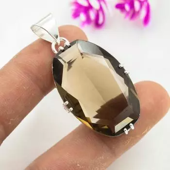 Ювелирные изделия с дымчатым топазом, кулон из драгоценного камня ручной работы, кулон из стерлингового серебра 925 пробы, антикварные ювелирные изделия, для подарка на помолвку 1.88 Inches коричневый