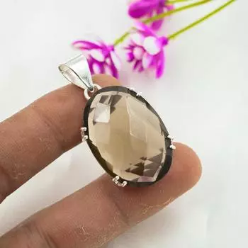 Ювелирные изделия с дымчатым топазом, кулон из драгоценного камня ручной работы, кулон из стерлингового серебра 925 пробы, антикварные ювелирные изделия, для подарка на помолвку 1.73 Inches коричневый