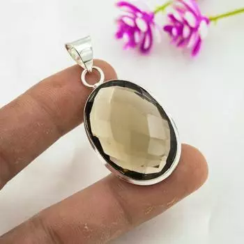 Ювелирные изделия с дымчатым топазом, кулон из драгоценного камня ручной работы, кулон из стерлингового серебра 925 пробы, антикварные ювелирные изделия, для подарка на помолвку 1.73 Inches коричневый