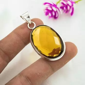 Ювелирные изделия с дымчатым топазом, кулон из драгоценного камня ручной работы, кулон из стерлингового серебра 925 пробы, антикварные ювелирные изделия, для подарка на помолвку 1.77 Inches жёлтый