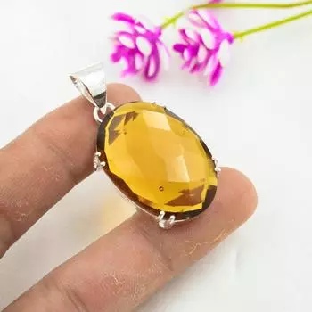 Ювелирные изделия с дымчатым топазом, кулон из драгоценного камня ручной работы, кулон из стерлингового серебра 925 пробы, антикварные ювелирные изделия, для подарка на помолвку 1.73 Inches коричневый