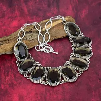 Ювелирные изделия с дымчатым топазом, ожерелье из драгоценных камней ручной работы, ожерелье из стерлингового серебра 925 пробы, антикварные ювелирные изделия, регулируемое ожерелье-цепочка, для подарка на помолвку Adjustable with 18 inches коричневый